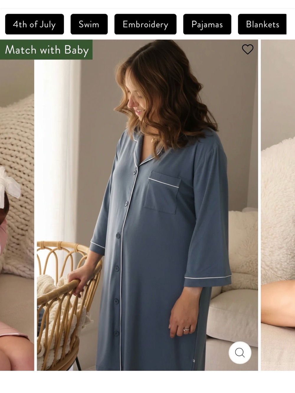 Caden Lane Dusty Blue Button-Front Maternity Nightgown
